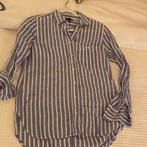 J Crew Blue and White Striped Button-Up Shirt